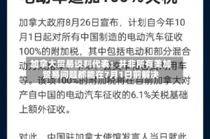 加拿大贸易谈判代表：并非所有美加贸易问题都能在7月1日前解决
