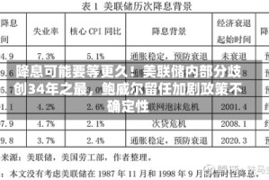 降息可能要等更久！美联储内部分歧创34年之最，鲍威尔留任加剧政策不确定性