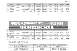 中能电气(300062.SZ)：一季度实现归母净利润280.36万元