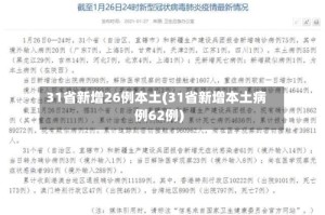 31省新增26例本土(31省新增本土病例62例)