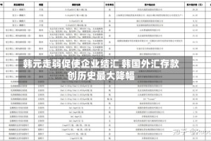 韩元走弱促使企业结汇 韩国外汇存款创历史最大降幅