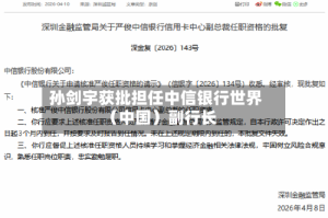 孙剑宇获批担任中信银行世界（中国）副行长